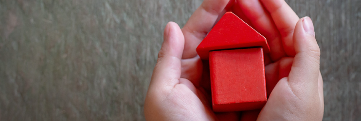 Hands holding house of blocks