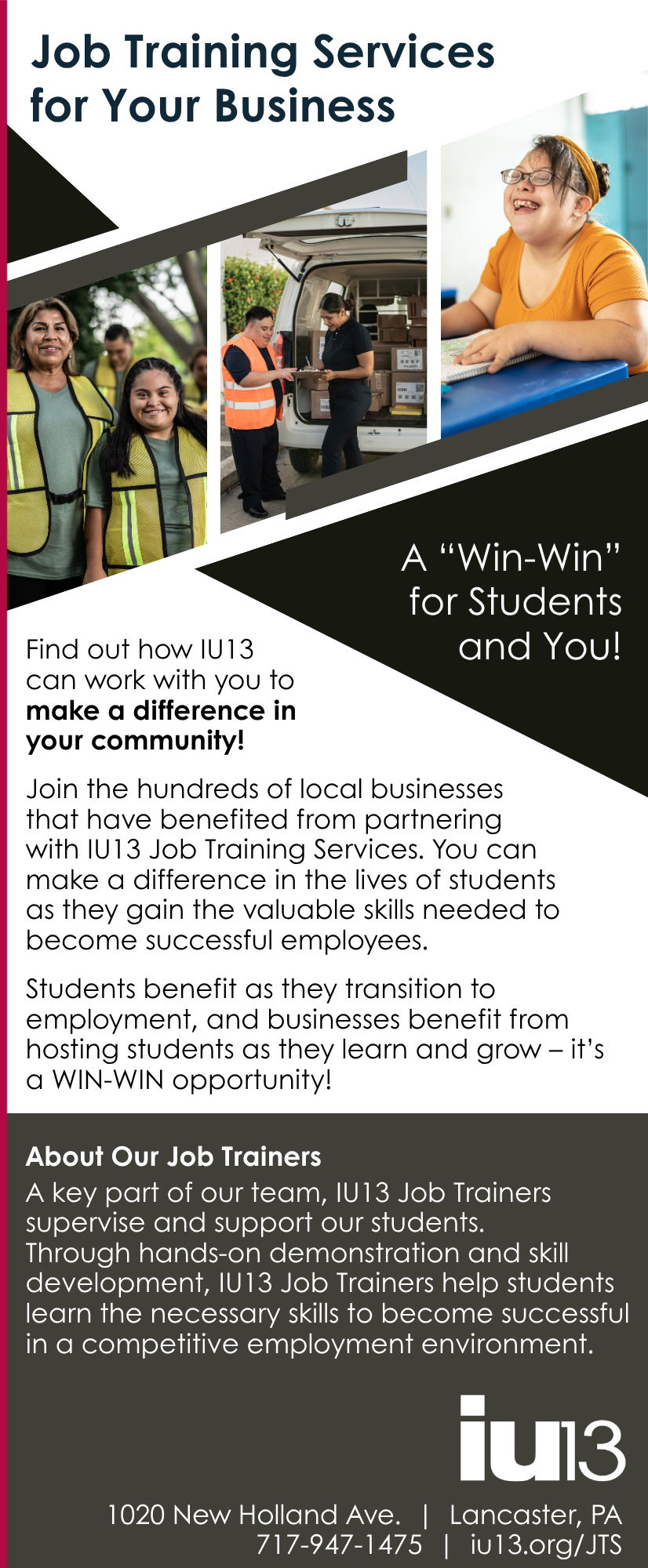 front of IU13 Job Training Services for Employers brochure
