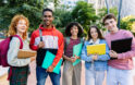 Students outside of school.